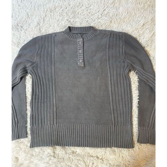 Weekendz off Men Long sleeve knit henley gray pullover sweater L - Picture 1 of 4